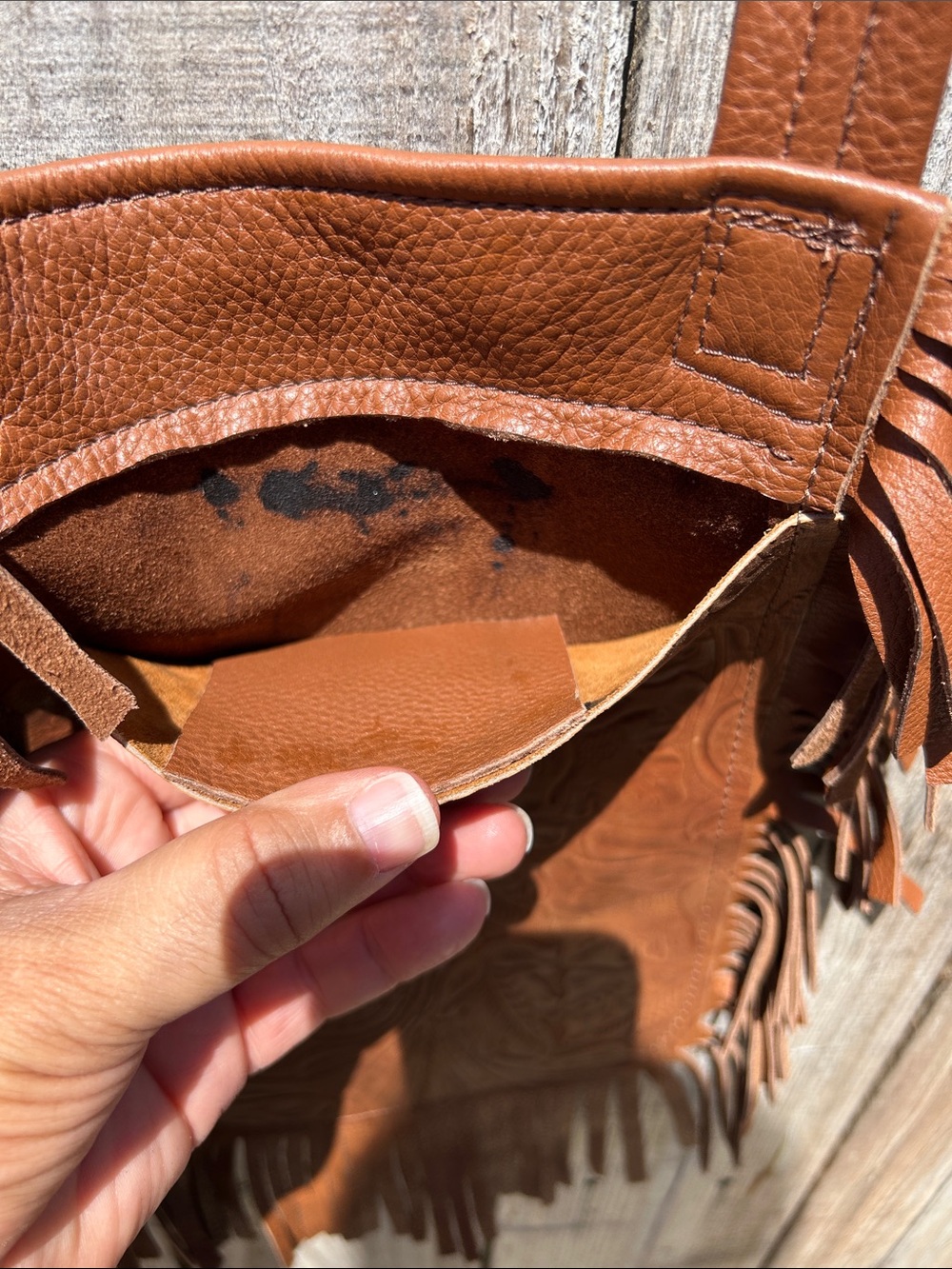 Tooled Fringe Crossbody Bag in Brown - Picture 3 of 5